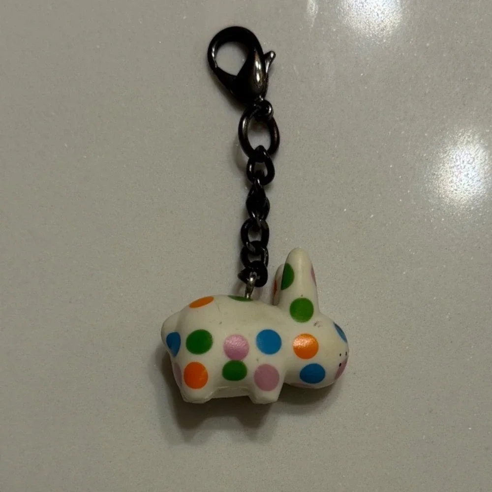 Kidrobot Frank Kozik Labbit Keychain White Polka Dot Vinyl Figure Accessory